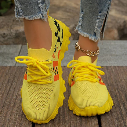 Mesh Breathable Thick Platform Women's Sneaker Multi Color Lace-Up Sport Shoes