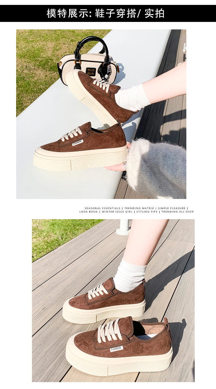 Soft Suede Leather Casual Shoes Women Sneakers