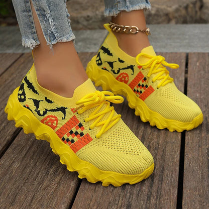 Mesh Breathable Thick Platform Women's Sneaker Multi Color Lace-Up Sport Shoes