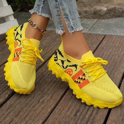 Mesh Breathable Thick Platform Women's Sneaker Multi Color Lace-Up Sport Shoes