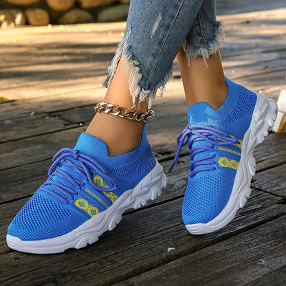 Mesh Breathable Thick Platform Women's Sneaker Multi Color Lace-Up Sport Shoes