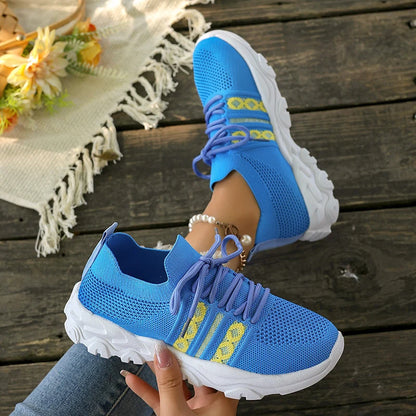 Mesh Breathable Thick Platform Women's Sneaker Multi Color Lace-Up Sport Shoes