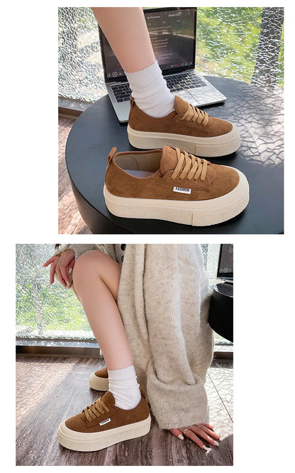 Soft Suede Leather Casual Shoes Women Sneakers