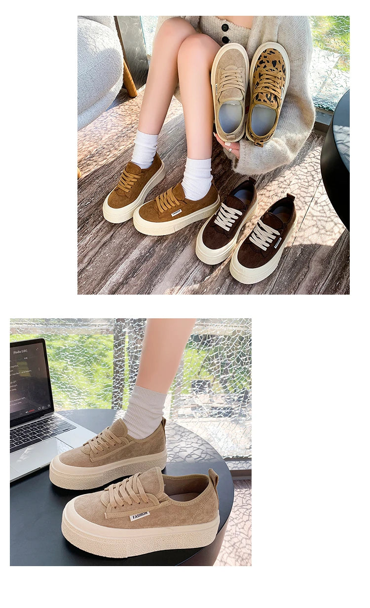 Soft Suede Leather Casual Shoes Women Sneakers